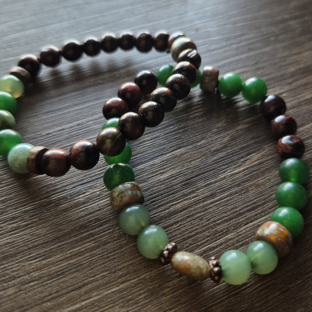 Handmade Natural Jade And Red Tigers Eye Braclet Set!